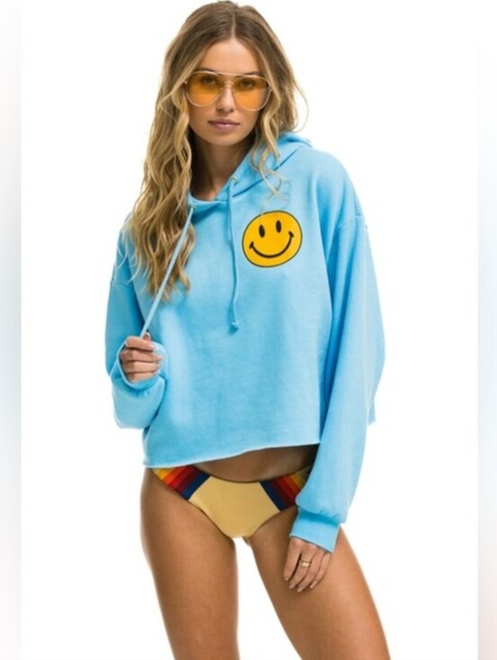 Aviator Nation Tops - Aviator Nation Smiley 2 Relaxed Cropped Pullover Hoodie Size S